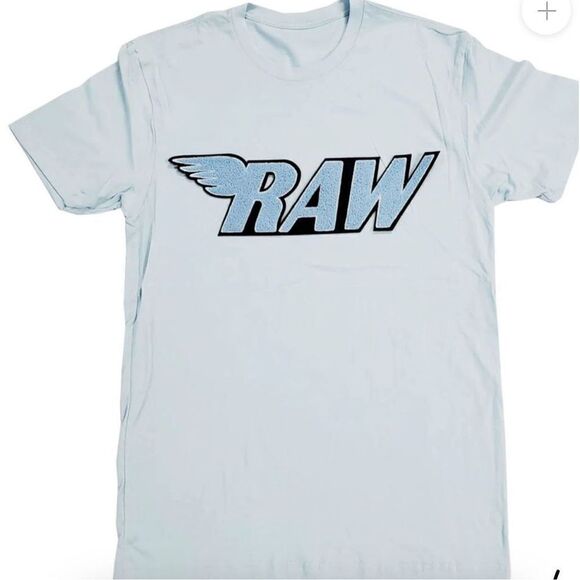 Nice Men RAW Baby Blue Chenille Crew Neck - Light Blue size large Good Condition - Picture 2 of 5